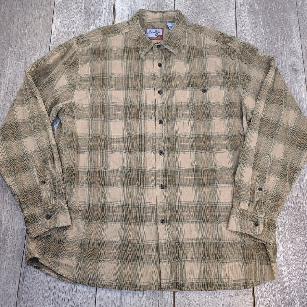 Scully Mens Corduroy Flannel Shirt Size XXL Brown Long Sleeve Button Plaid